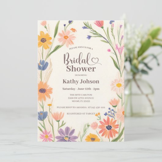 Rustieke Wildflower Bruids Douche Uitnodiging (Staand voorkant)