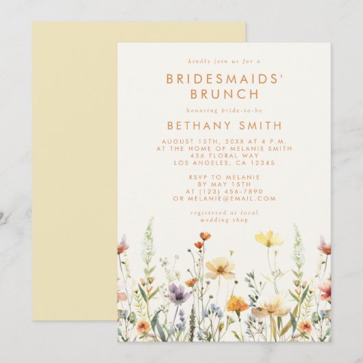 Rustieke Wildflower Bruidsmeisjes Brunch Kaart (Voorkant / Achterkant)