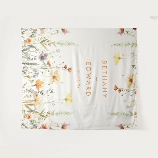 Rustieke Wildflower bruiloft achtergrond Wandkleed (Voorkant (horizontaal))