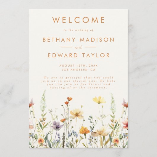 Rustieke Wildflower bruiloft ceremonie Programmakaart (Voorkant)