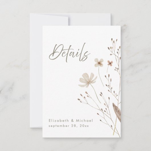 Rustieke Wildflower bruiloft Details Behuizing Kaa Kaart (Voorkant)