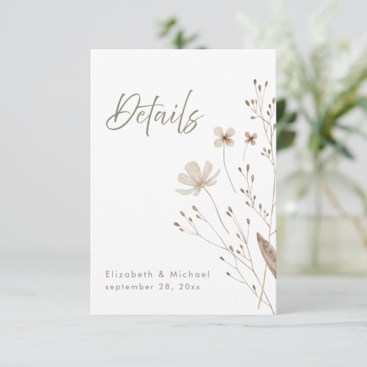 Rustieke Wildflower bruiloft Details Behuizing Kaa Kaart (Staand voorkant)