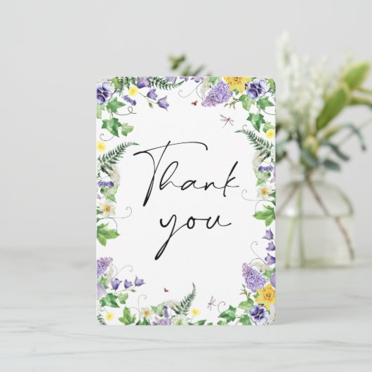 Rustieke Wildflower bruiloft foto dank u Bedankkaart (Staand voorkant)