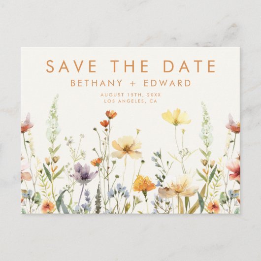 Rustieke Wildflower bruiloft Save the Date Briefka Uitnodiging Briefkaart (Voorkant)