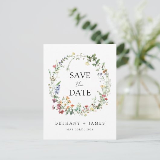 Rustieke Wildflower bruiloft Save the Date Briefka Uitnodiging Briefkaart (Staand voorkant)