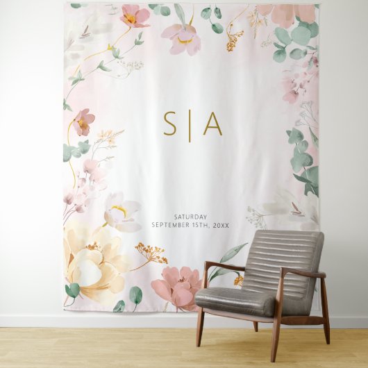 Rustieke Wildflower bruiloft Tapestry Wandkleed (In situ)