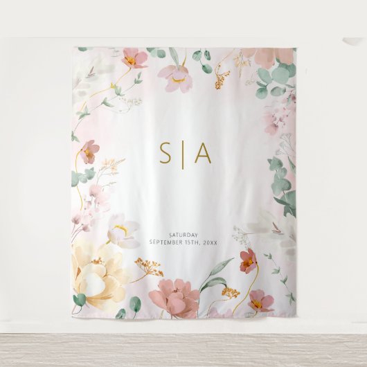 Rustieke Wildflower bruiloft Tapestry Wandkleed (Voorkant)