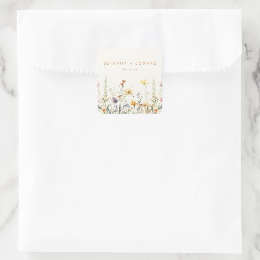 Rustieke Wildflower Bruiloft Vierkante Sticker (Tas)
