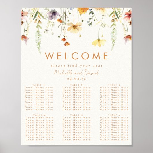 Rustieke Wildflower bruiloft Zitkaart Poster (Voorkant)