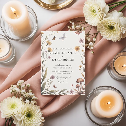 Rustieke Wildflower Butterfly & Mushroom Wedding Kaart