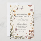 Rustieke Wildflower Butterfly & Mushroom Wedding Kaart (Voorkant)