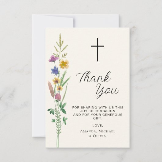 Rustieke Wildflower Doop Bedankkaart (Voorkant)