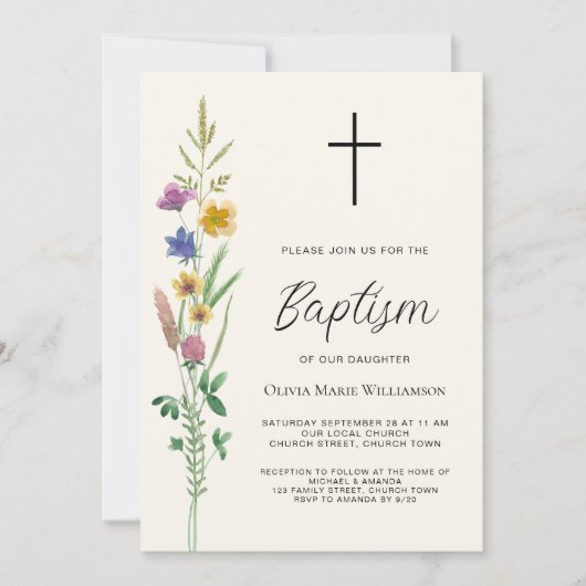 Rustieke Wildflower Doop Kaart (Voorkant)