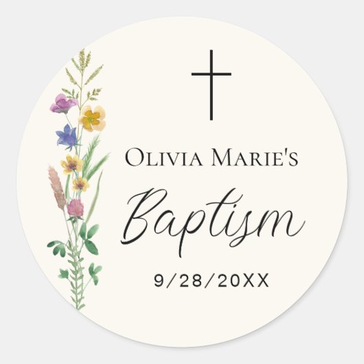 Rustieke Wildflower Doop Ronde Sticker (Voorkant)