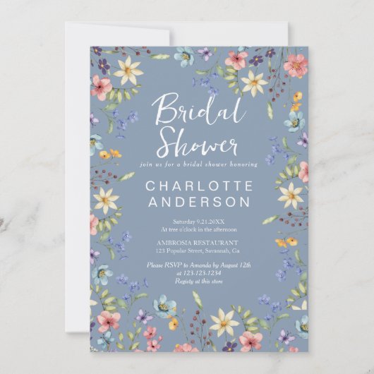 Rustieke Wildflower Dusty Blue Vrijgezellenfeest Kaart (Voorkant)