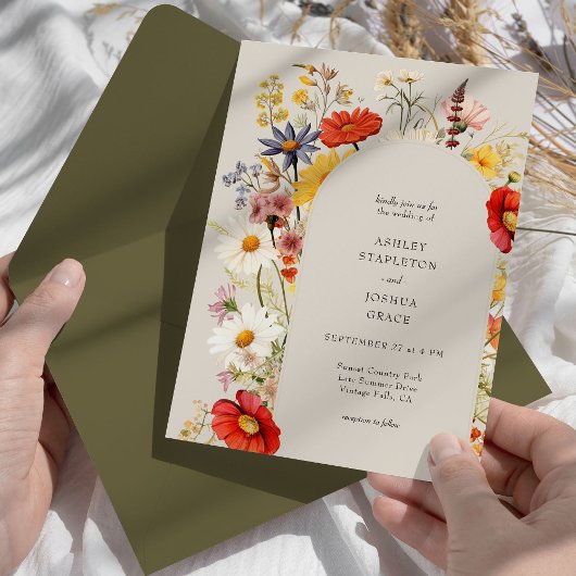 Rustieke Wildflower Elegante Bloemenboog Bruiloft Kaart