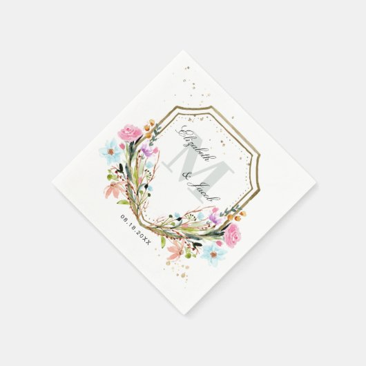 Rustieke Wildflower Elegante Gold Crest Wedding Servet (Hoek)