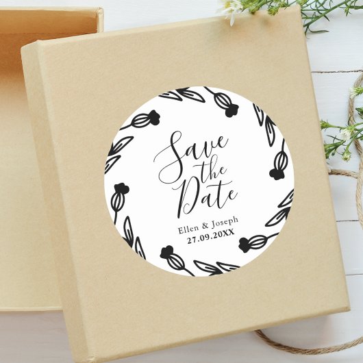 Rustieke Wildflower Folk Bruiloft Save The Date Ronde Sticker