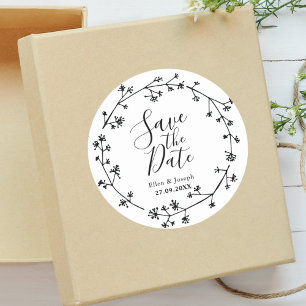Rustieke Wildflower Folk Bruiloft Save The Date Ronde Sticker