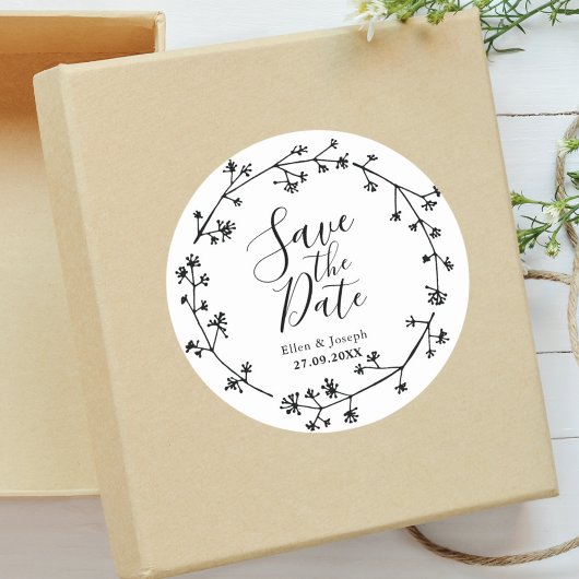 Rustieke Wildflower Folk Bruiloft Save The Date Ronde Sticker