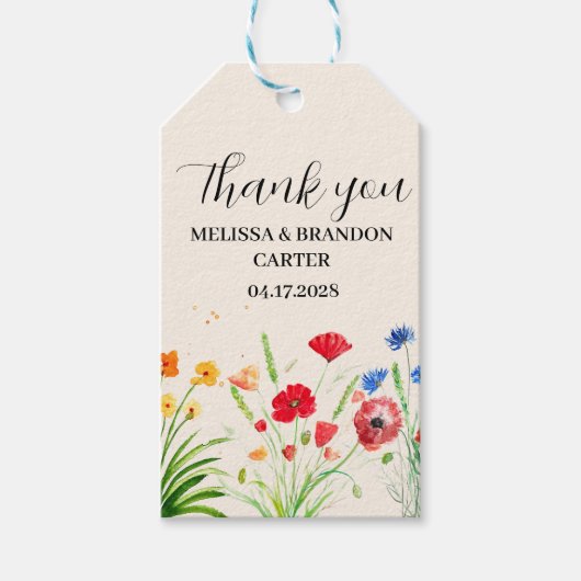 Rustieke Wildflower Garden Spring Waterverf bruilo Cadeaulabel (Voorkant)