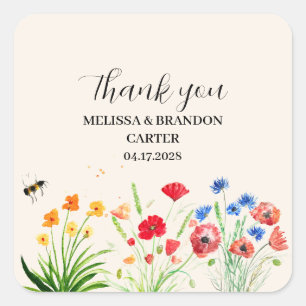 Rustieke Wildflower Garden Spring Waterverf bruilo Vierkante Sticker
