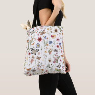 Rustieke Wildflower Garden vlinder patroon Tote Bag
