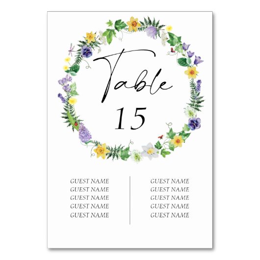 Rustieke Wildflower Gastnamen Bruiloft Kaart (Voorkant)