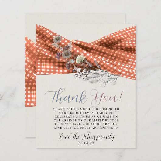 Rustieke Wildflower Gender Reveal Dank u kaart. (Voorkant / Achterkant)
