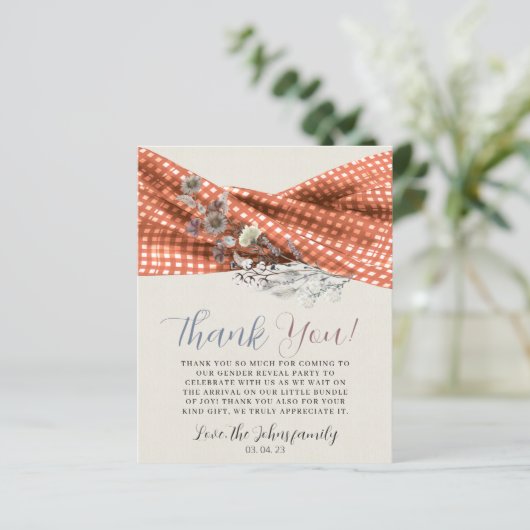 Rustieke Wildflower Gender Reveal Dank u kaart. (Staand voorkant)