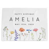 Rustieke Wildflower Happy Birthday Naam Groot Cadeauzakje (Voorkant)