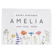 Rustieke Wildflower Happy Birthday Naam Groot Cadeauzakje (Achterkant)
