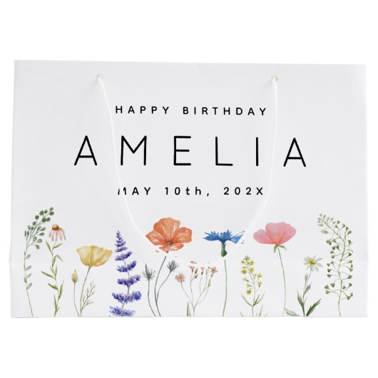 Rustieke Wildflower Happy Birthday Naam Groot Cadeauzakje (Achterkant)