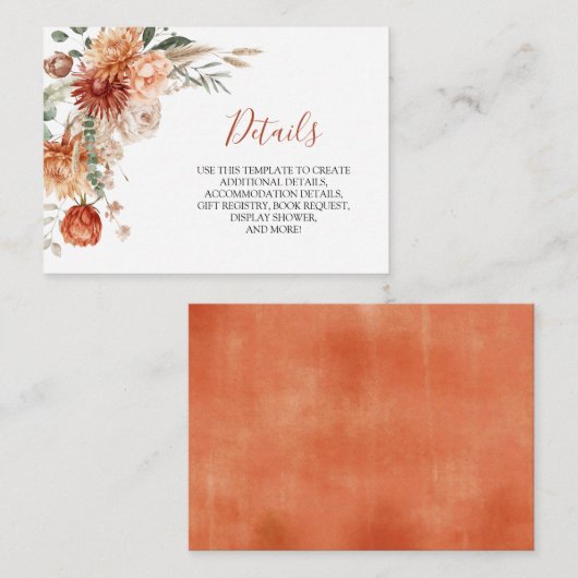 Rustieke Wildflower Herfst in Liefde Baby shower D Informatiekaartje (Voorkant / Achterkant)