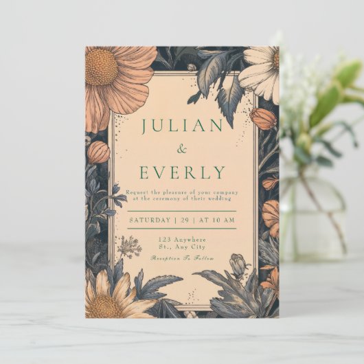 Rustieke Wildflower Huwelijksuitnodiging Kaart (Staand voorkant)