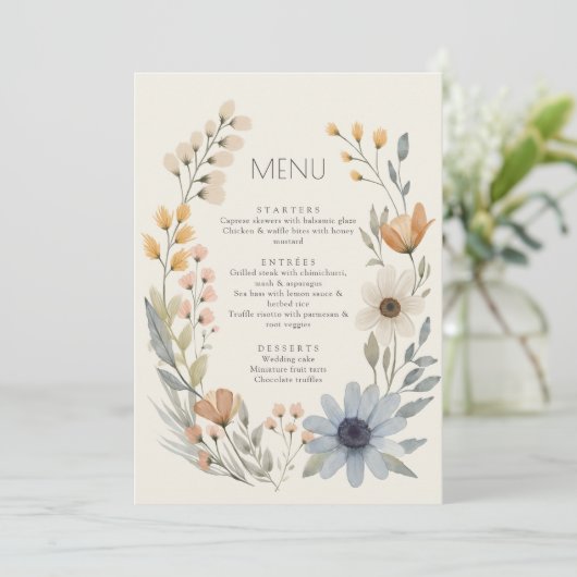 Rustieke Wildflower Krans Tuin Trouwmenu Menu (Staand voorkant)