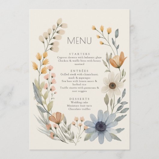 Rustieke Wildflower Krans Tuin Trouwmenu Menu (Voorkant)