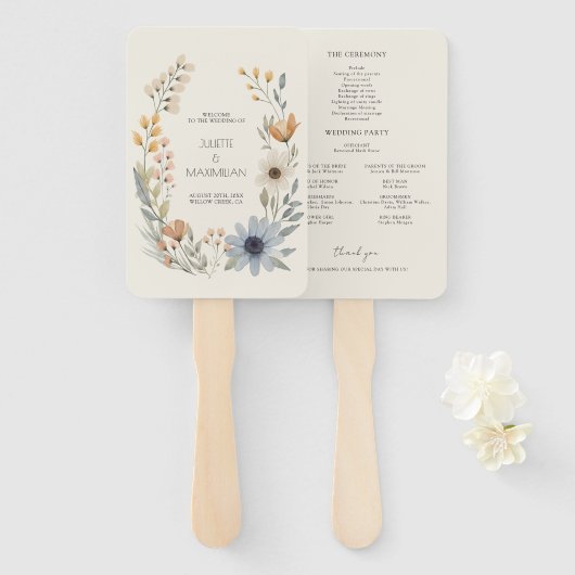 Rustieke Wildflower Krans Tuin Trouwprogramma Handwaaier (Voorkant en achterkant)
