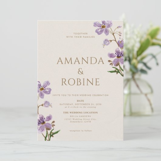 Rustieke Wildflower Lavendel Wedding Kaart (Staand voorkant)