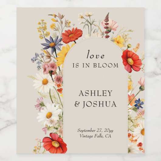 Rustieke Wildflower Liefde is in Bloom Bruiloft Wijn Etiket (Enkel label)