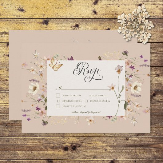 Rustieke Wildflower Lijst Blush Roze RSVP Kaartje