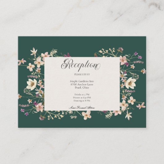 Rustieke Wildflower Lijst Emerald Green Receptie Informatiekaartje (Voorkant)