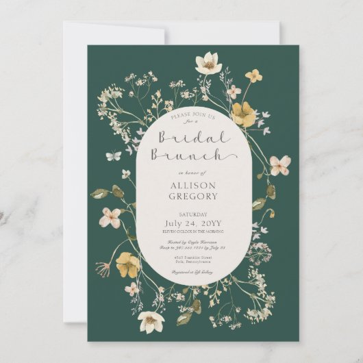 Rustieke Wildflower Lijst Groene Bruidsbrunch Kaart (Voorkant)
