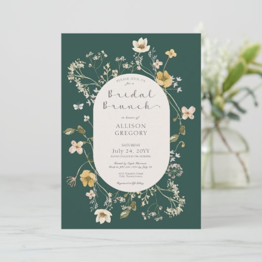 Rustieke Wildflower Lijst Groene Bruidsbrunch Kaart (Staand voorkant)