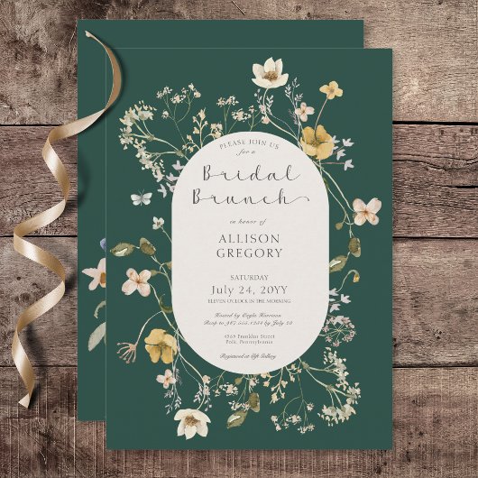 Rustieke Wildflower Lijst Groene Bruidsbrunch Kaart