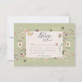 Rustieke Wildflower Lijst Sage Groen RSVP Kaartje (Voorkant)