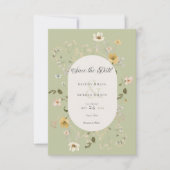 Rustieke Wildflower Lijst Sage Groen Save The Date (Voorkant)