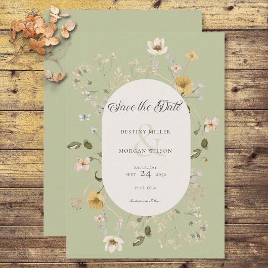Rustieke Wildflower Lijst Sage Groen Save The Date