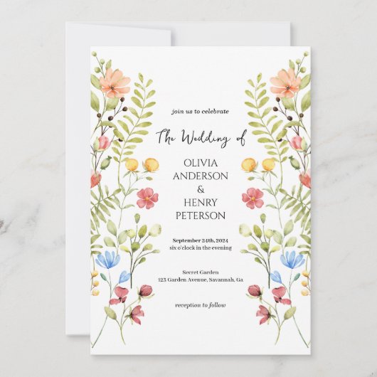 Rustieke Wildflower Meadow Garden QR Code Wedding Kaart (Voorkant)