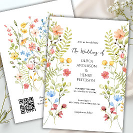 Rustieke Wildflower Meadow Garden QR Code Wedding Kaart